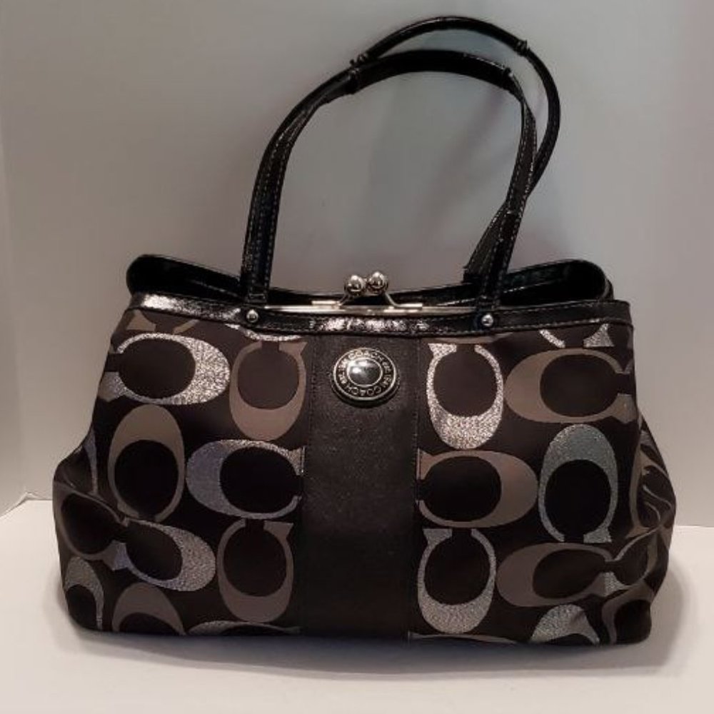 Coach 20427 Coach Signature Stripe 3 Color Metallic Framed Carryall